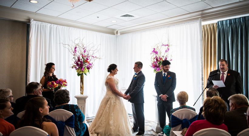 A wedding ceremony in the Salem Waterfront Hotel & Suites.
