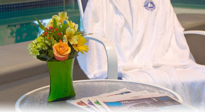 A robe near the indoor pool in the Salem Waterfront Hotel & Suites.